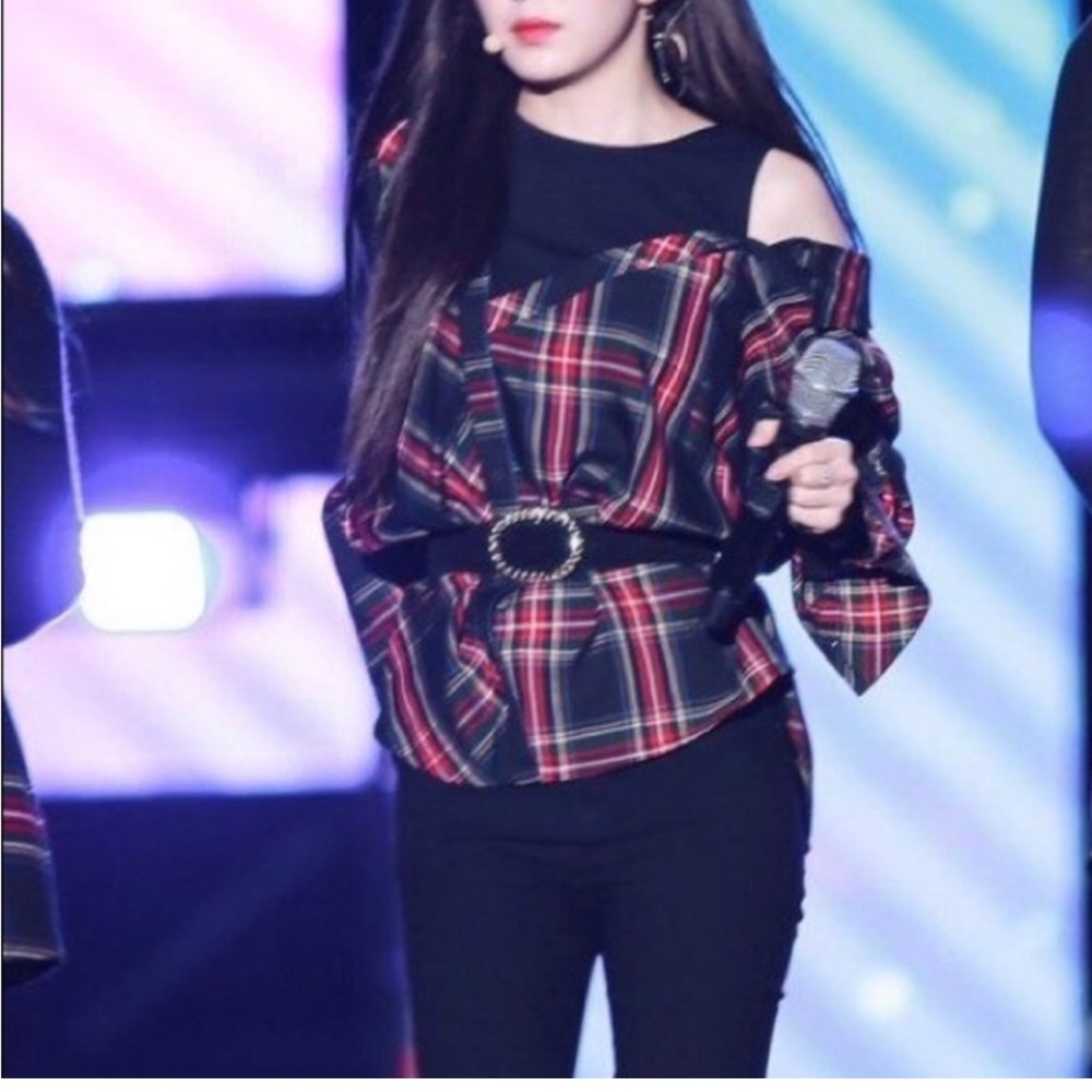 Maje Black and Red Plaid Top